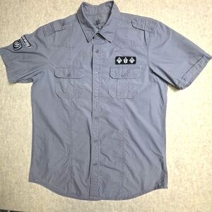 Helix Mens Button Down Shirt Anarchy Patch Gray‎ Size Large Bikercore